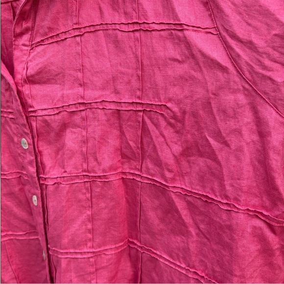 EUC John Mark Linen Ruched Sleeve
Button Front Wired Collar Top Deep Rose 3X - Picture 6 of 8